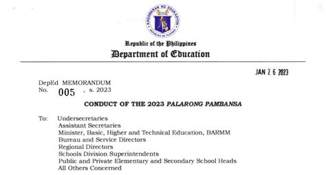 JANUARY 26, 2023 DM 005, S. 2023 – Conduct of the 2023 .